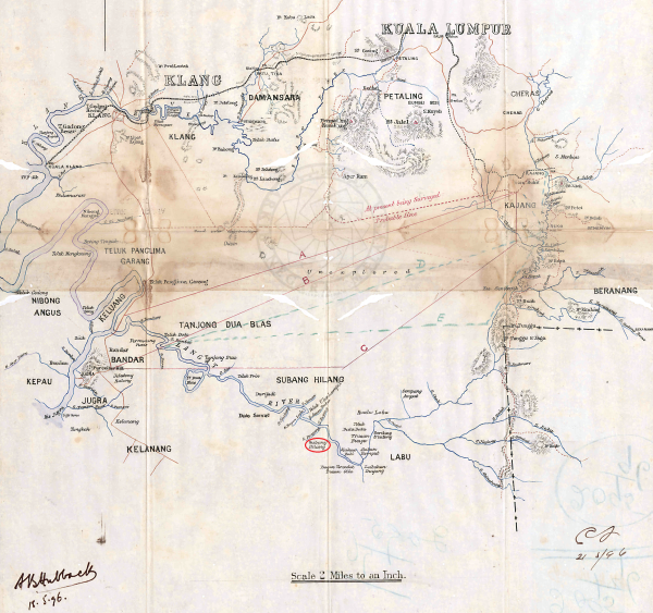 Peta lokasi Subang Hilang, 1896