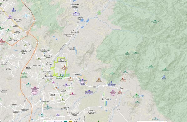 Peta sempadan Semenyih Estate secara kasar (ditanda hijau muda), kini